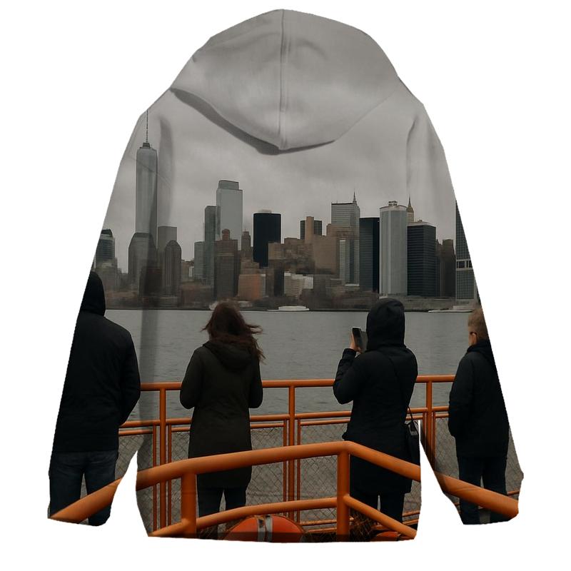 Overcast Noon From Staten Island Ferry Deck embroidered hoodies