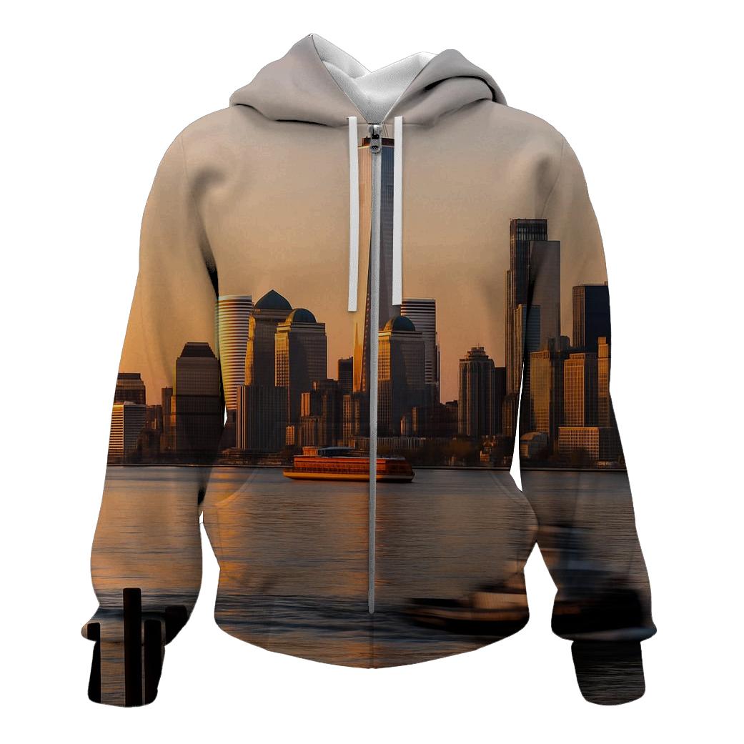 Harbor Dawn Over Lower Manhattan zip-up hoodies