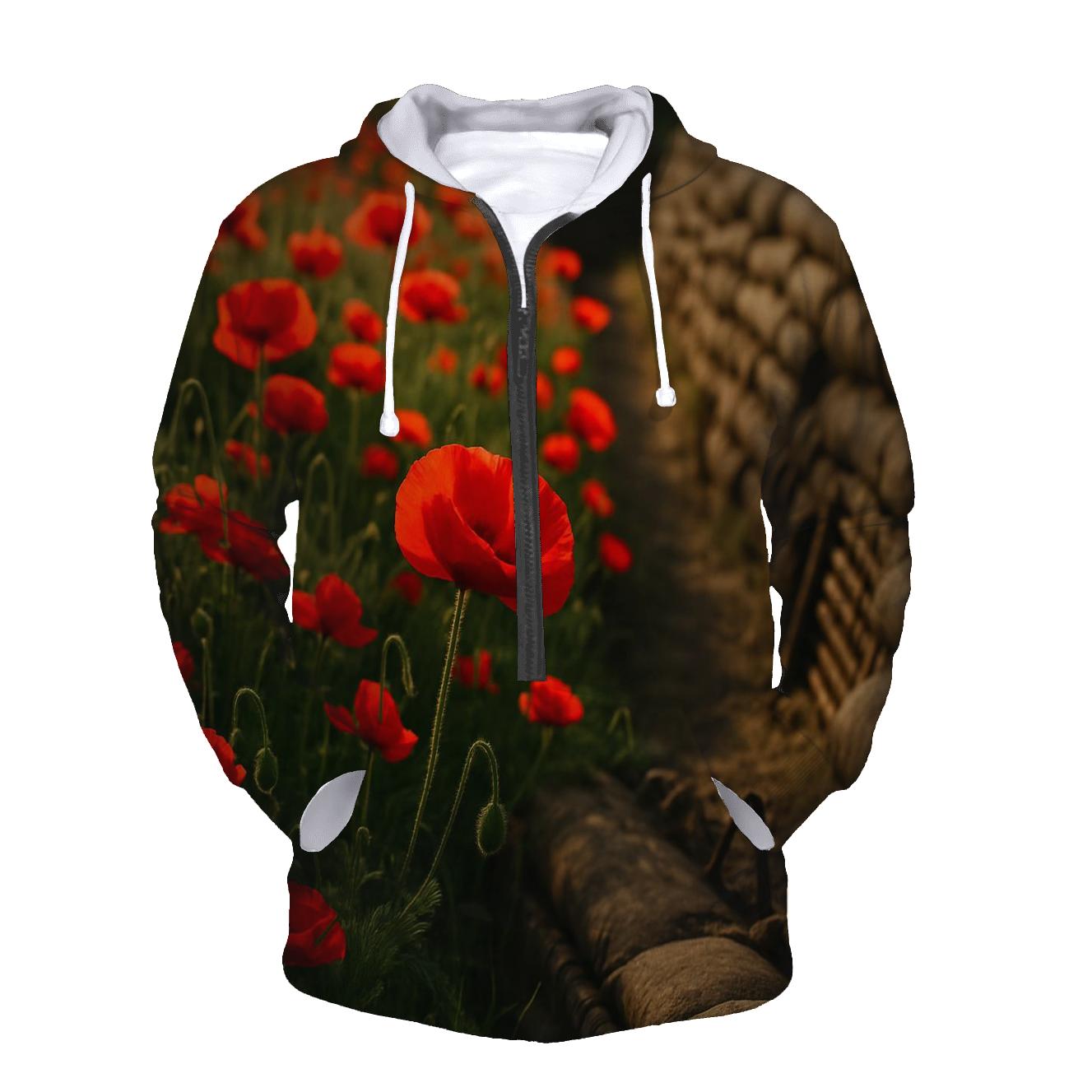 Wild Poppies Along The Old Trenches embroidered hoodies