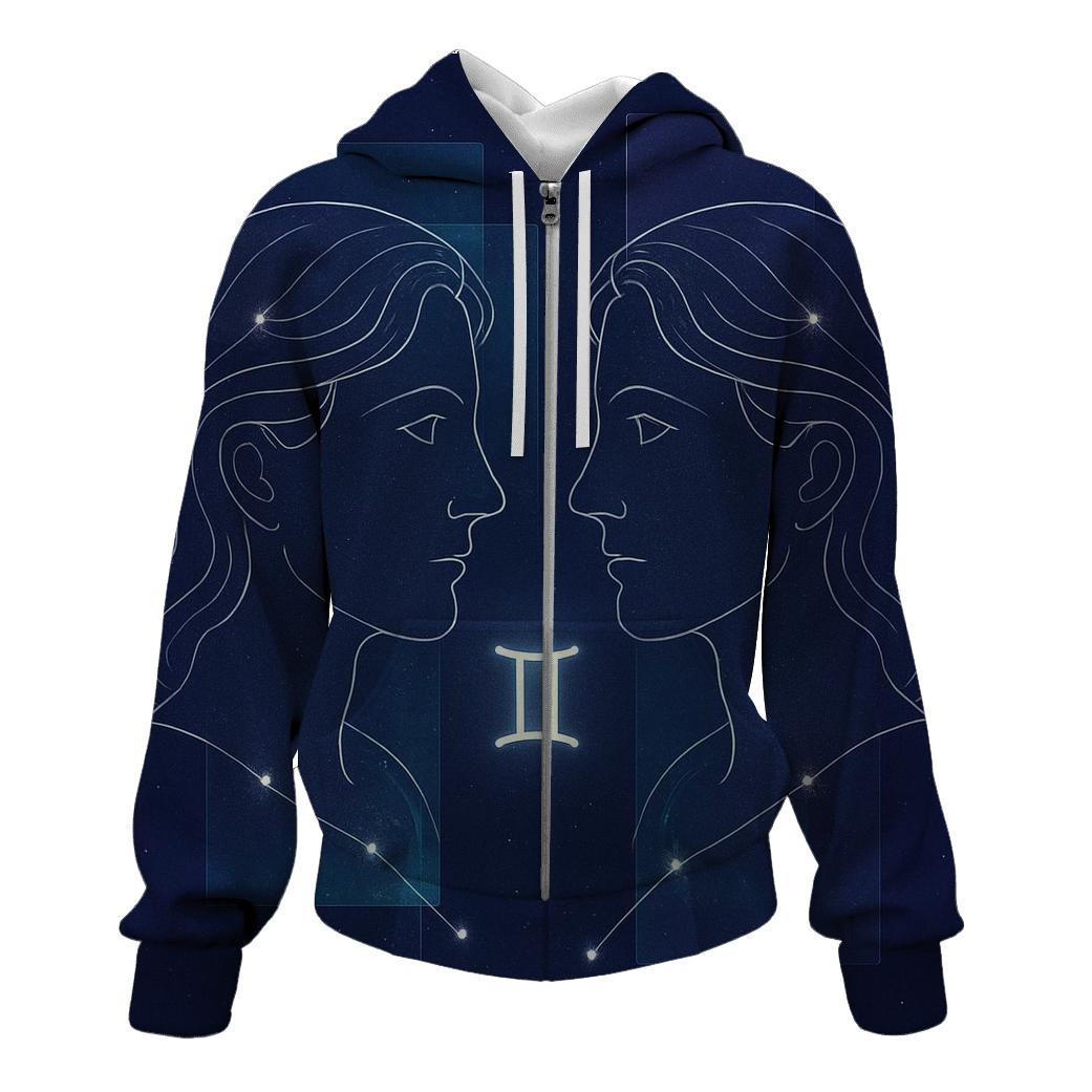 Gemini Twin Stars Mirror Portal zip-up hoodies