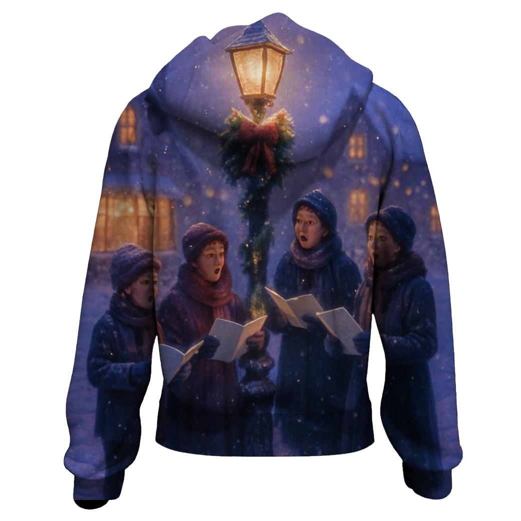 Snowy Village Carolers At Dusk lightweight hoodies