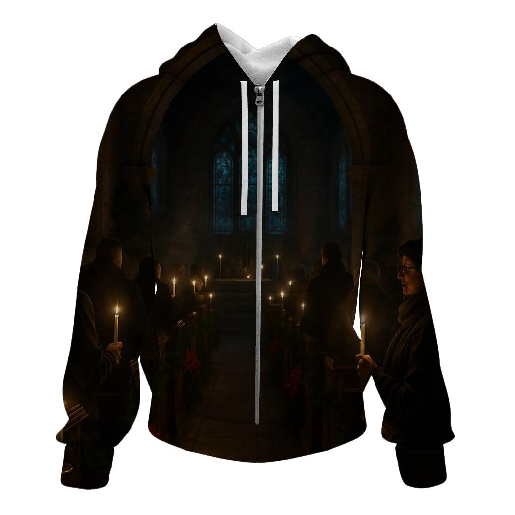 Quiet Midnight Mass Candle Procession zip-up hoodies