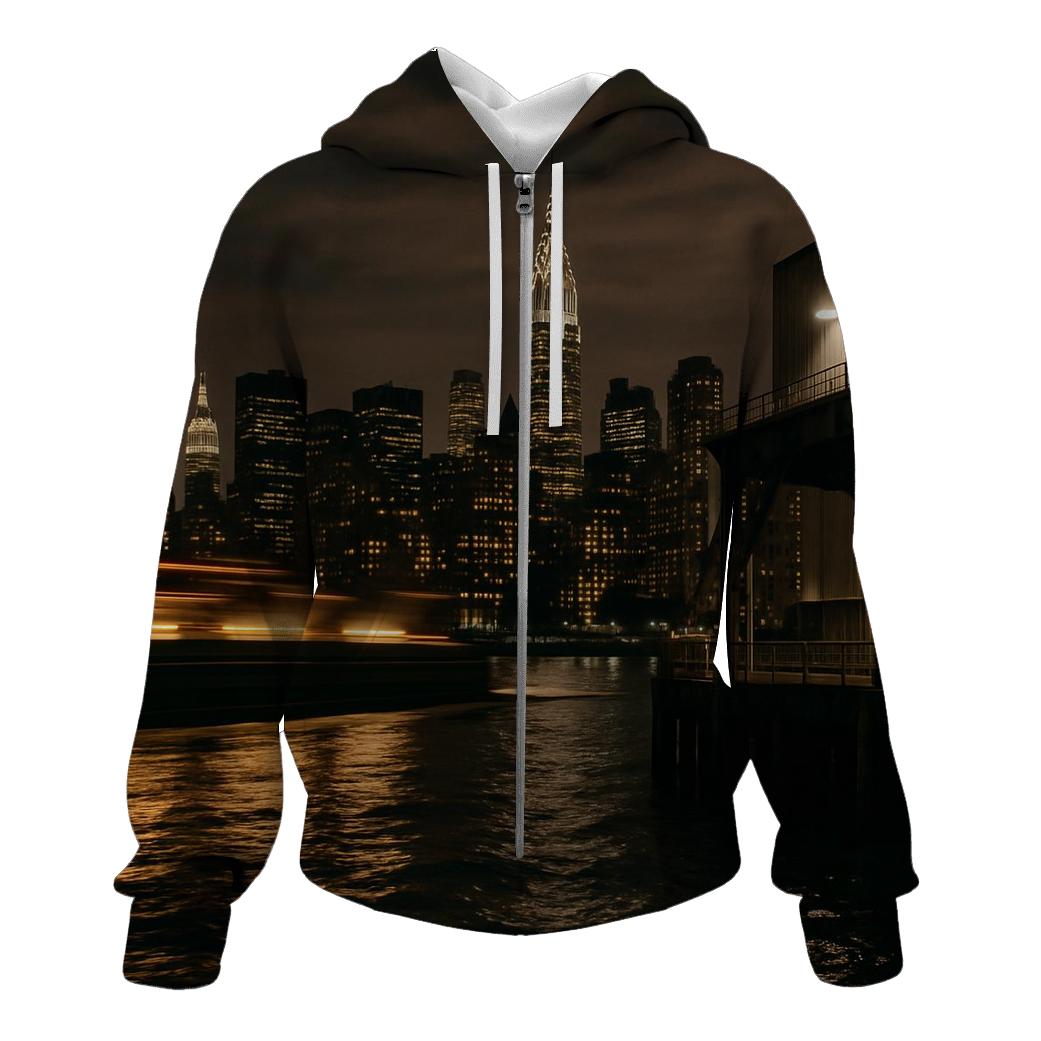 Nocturnal Cargo Barge On The East River custom hoodies
