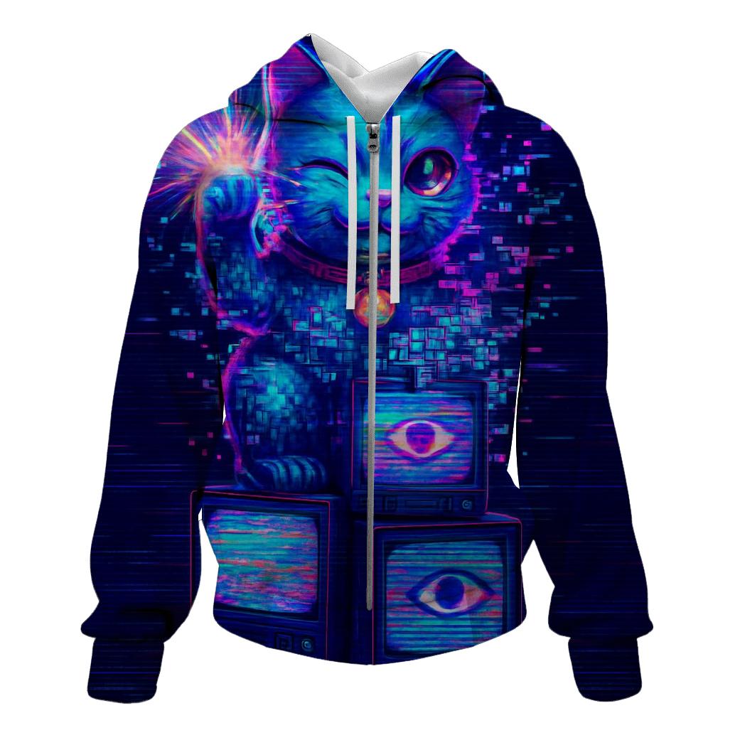 Glitchy Fortune Feline premium hoodies