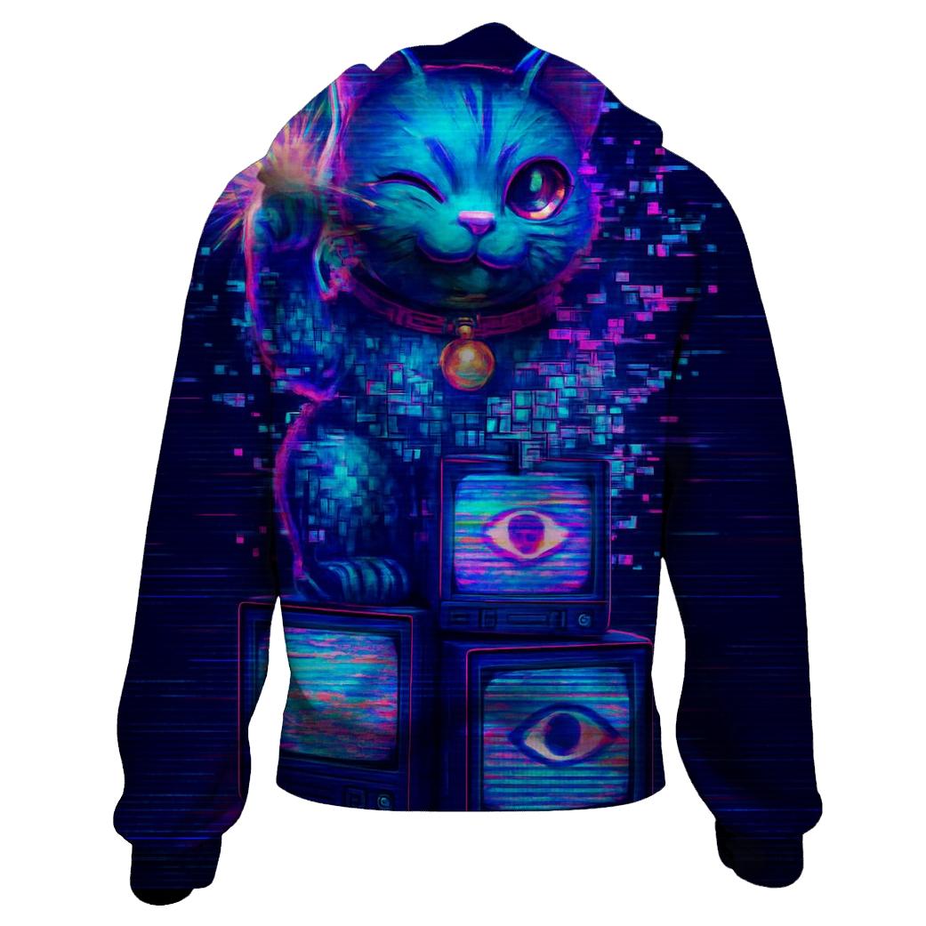 Glitchy Fortune Feline premium hoodies