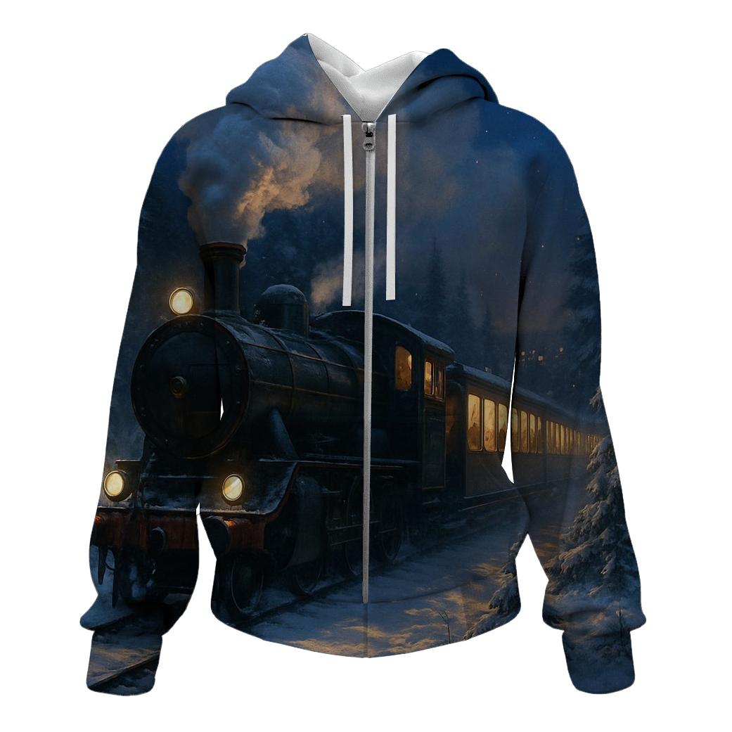 Christmas Train Through The Pine Forest lightweight hoodies