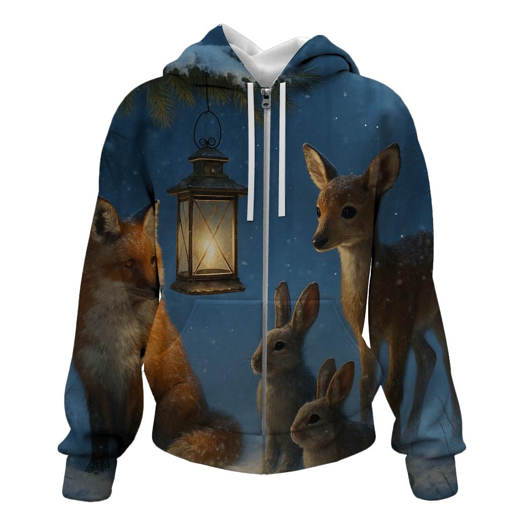 Woodland Animals Around The Christmas Lantern heavyweight hoodies