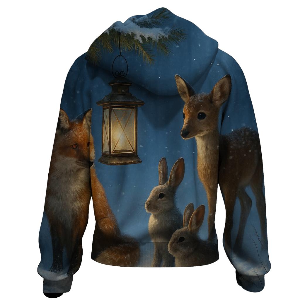 Woodland Animals Around The Christmas Lantern heavyweight hoodies