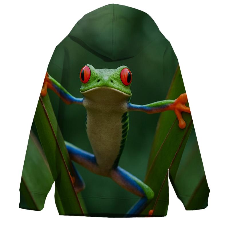 Rainforest Canopy Glide Red Eyed Tree Frog embroidered hoodies