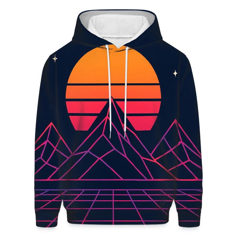 Retro Grid Mountainscape pullover hoodies