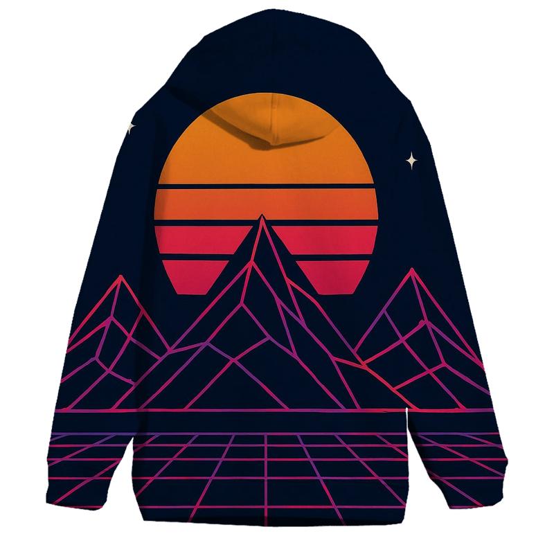 Retro Grid Mountainscape pullover hoodies