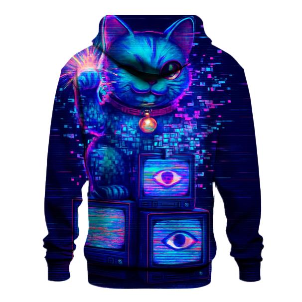 Glitchy Fortune Feline heavyweight hoodies
