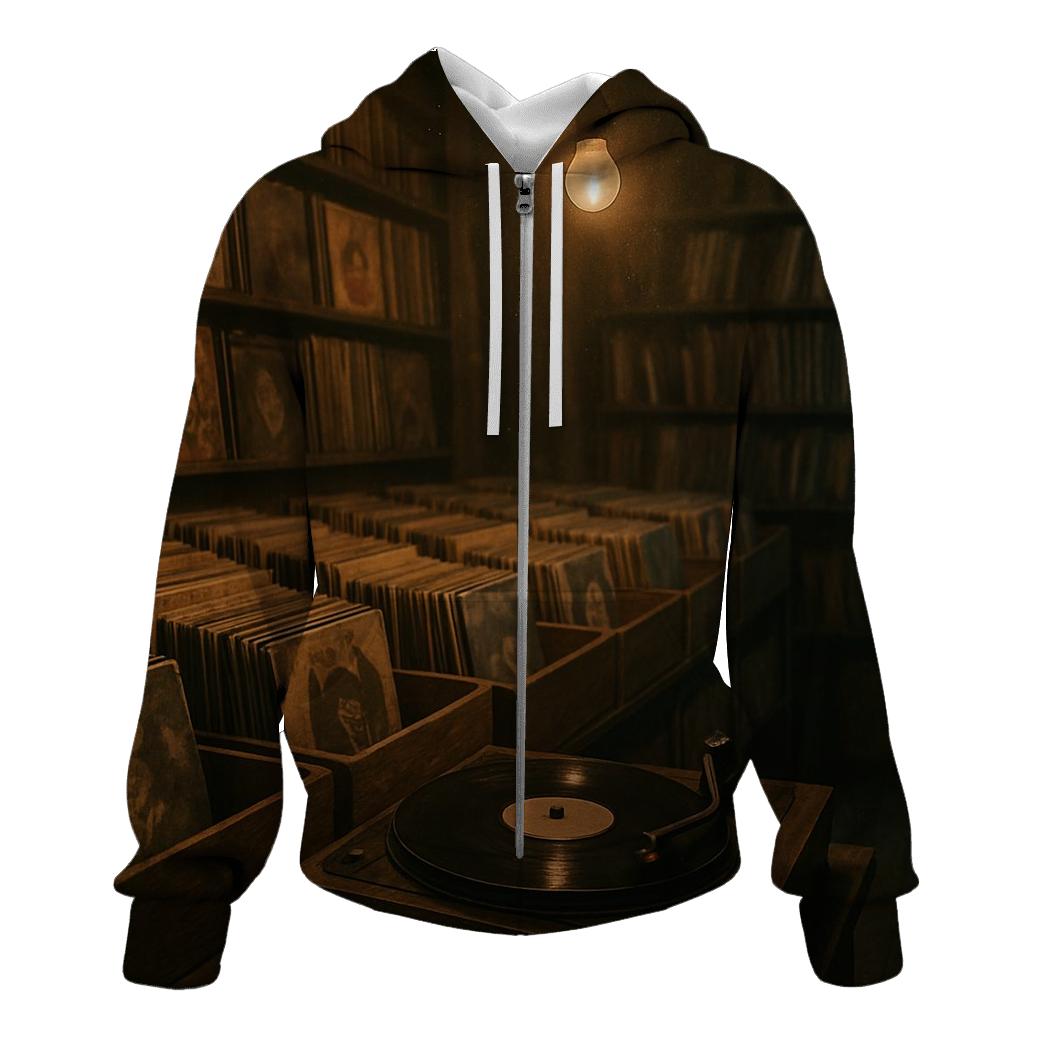 Vintage Record Store Night Scene heavyweight hoodies