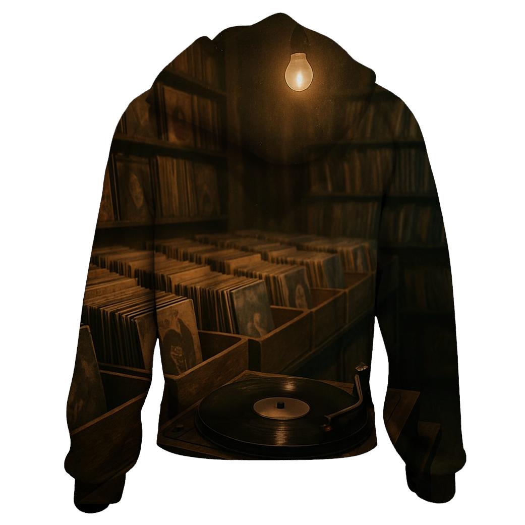 Vintage Record Store Night Scene heavyweight hoodies