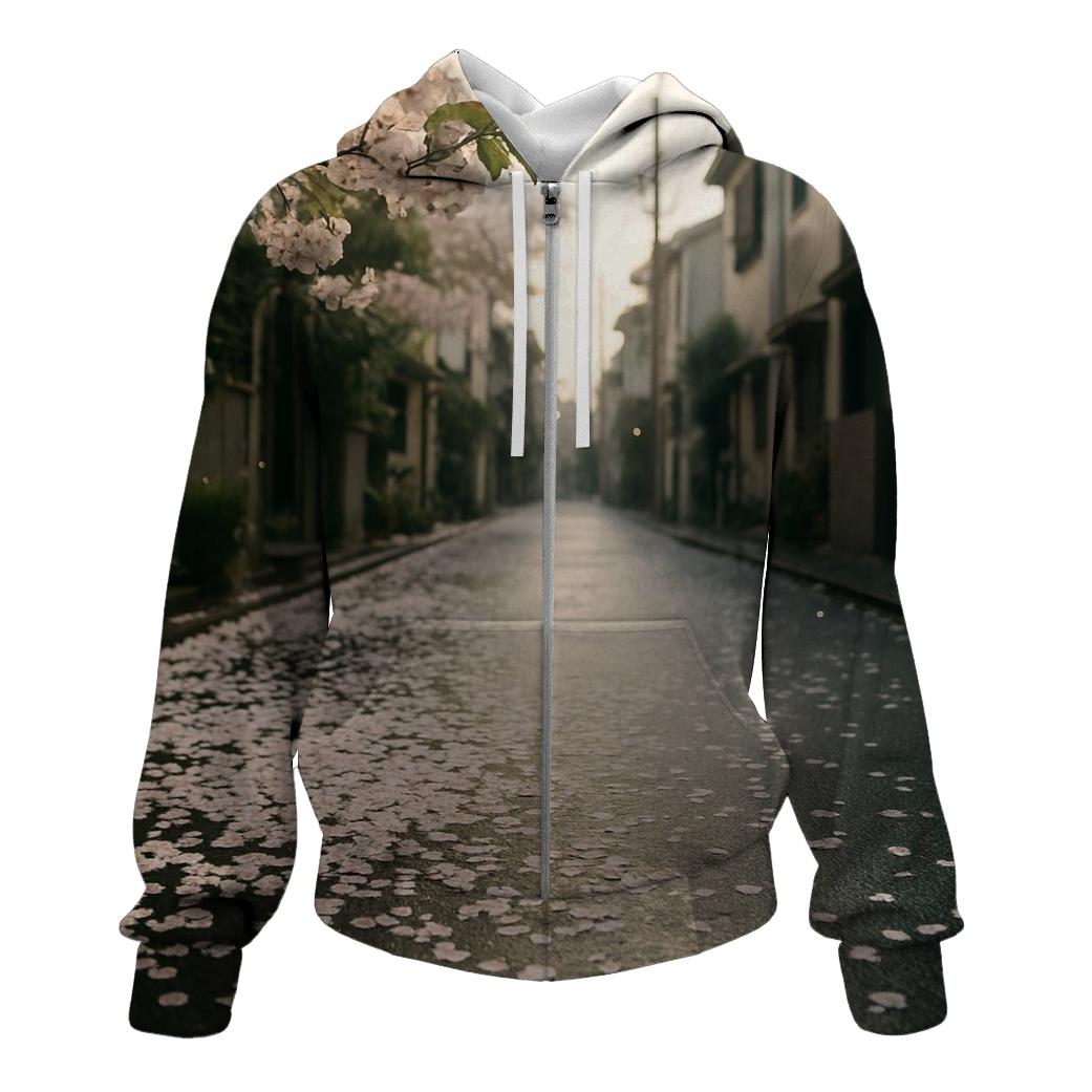 Cherry Blossom Petals On A Tokyo Side Street heavyweight hoodies