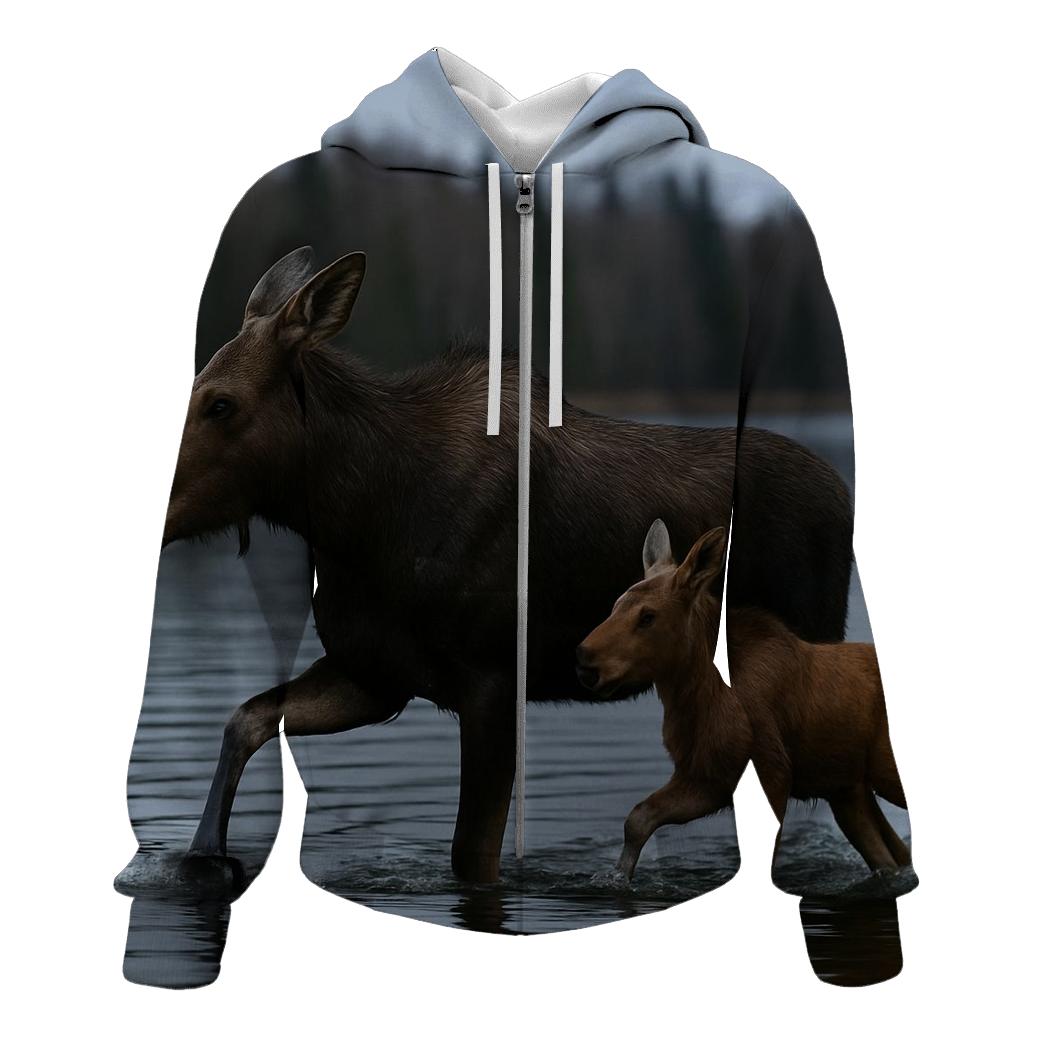 Boreal Crossing Moose Cow And Calf zip-up hoodies