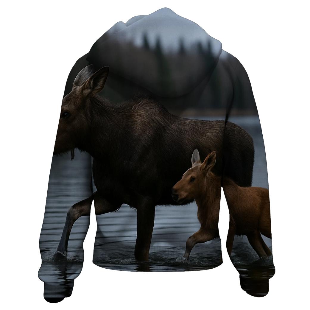 Boreal Crossing Moose Cow And Calf zip-up hoodies
