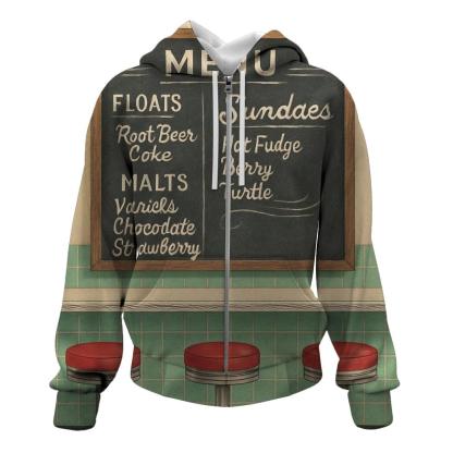 Retro Soda Fountain Menu Board zip-up hoodies
