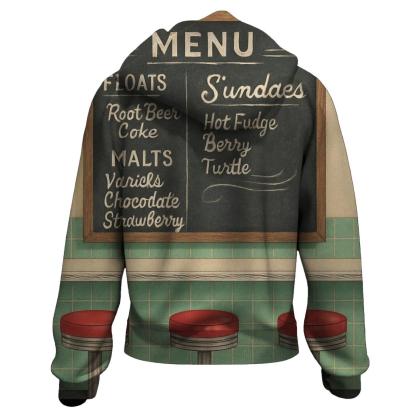 Retro Soda Fountain Menu Board zip-up hoodies