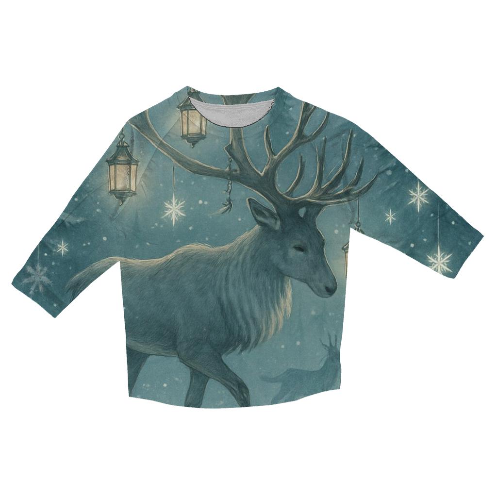 Reindeer Lantern Forest Procession printed three quarter sleeve shirts
