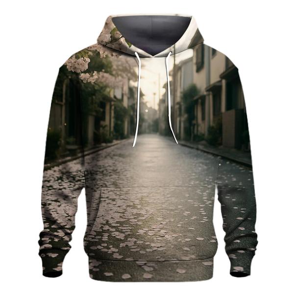 Cherry Blossom Petals On A Tokyo Side Street premium hoodies