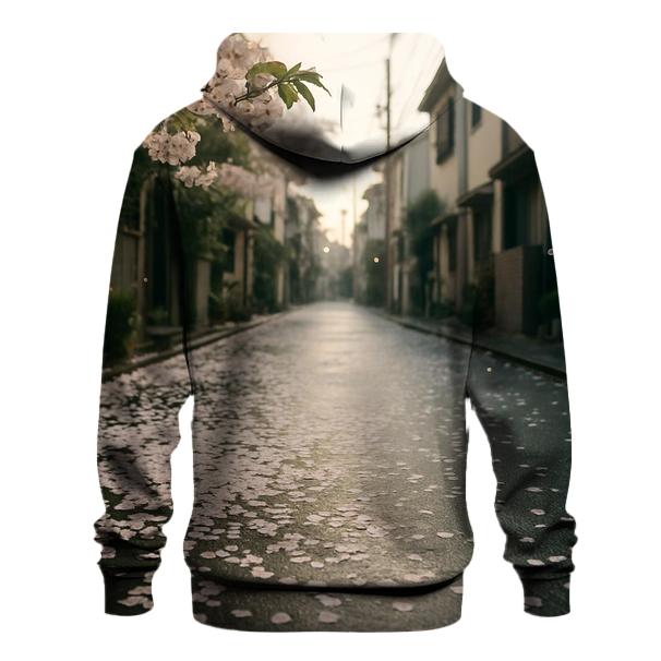 Cherry Blossom Petals On A Tokyo Side Street premium hoodies