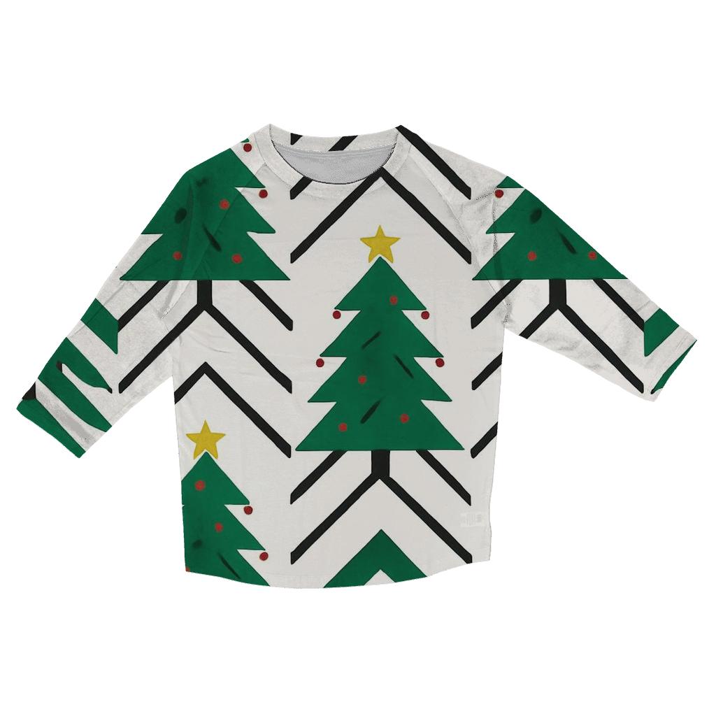 Emerald Pine Tree Chevron On Snow White custom 3/4 sleeve shirts