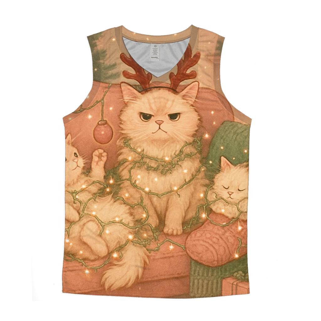 Christmas Cats Cozy Tangle On The Sofa sports performance tank tops