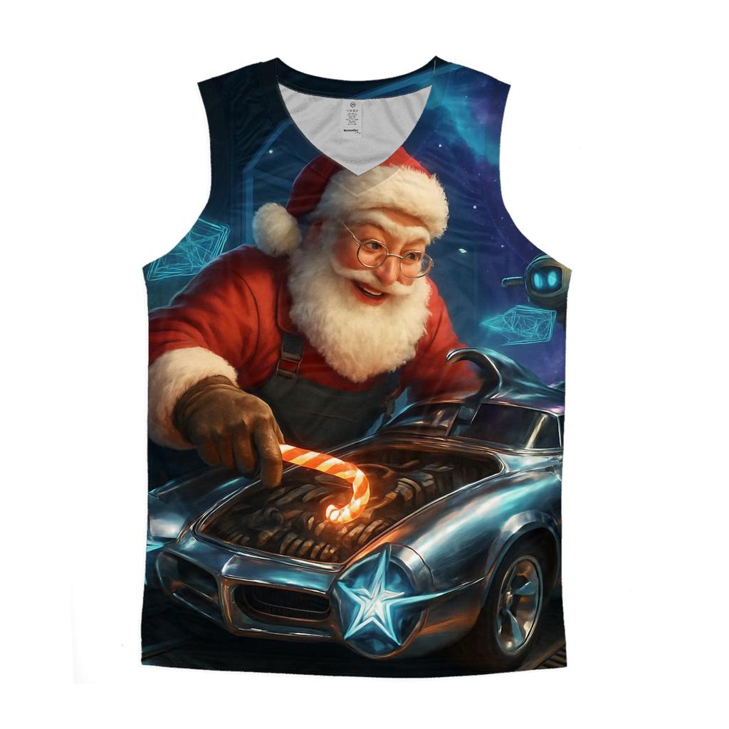 Galactic Sleigh Repair Bay Santa personalized athletic tanks