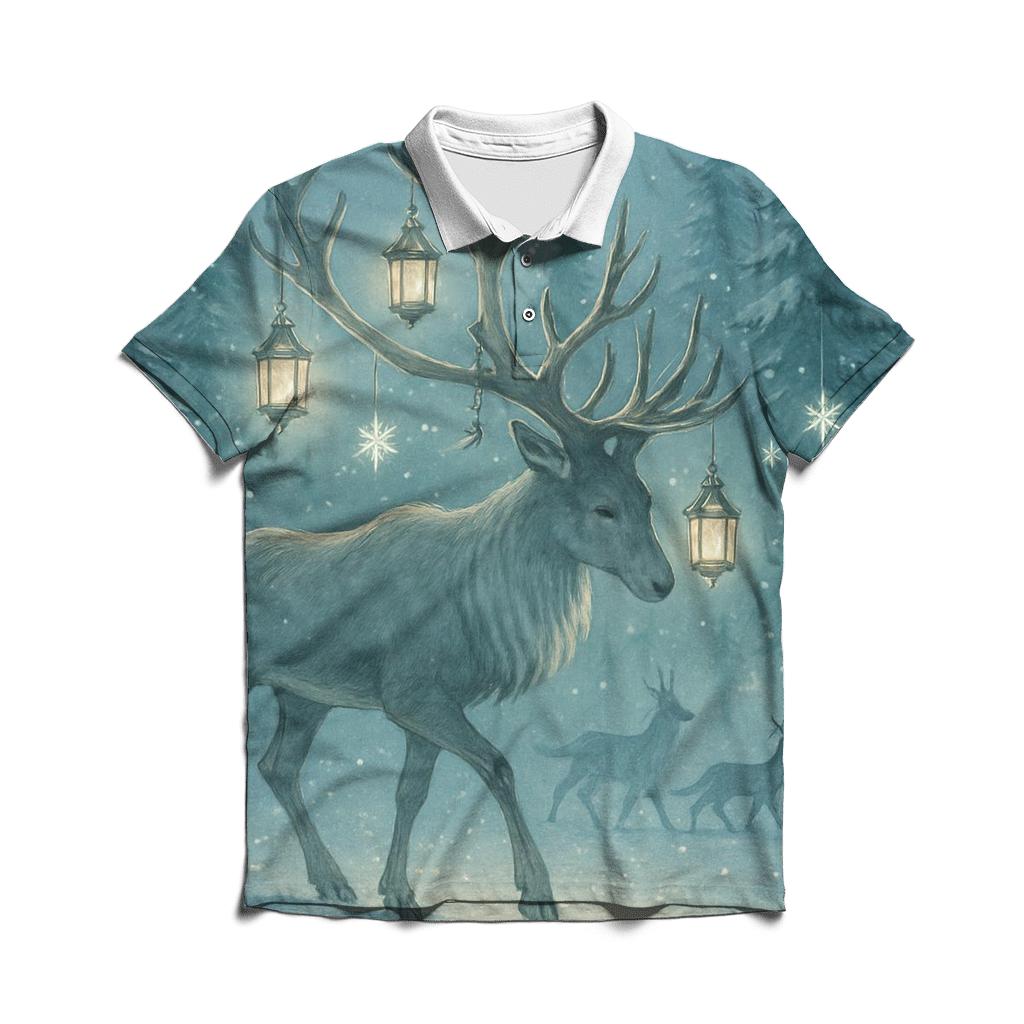 Reindeer Lantern Forest Procession embroidered polo tops