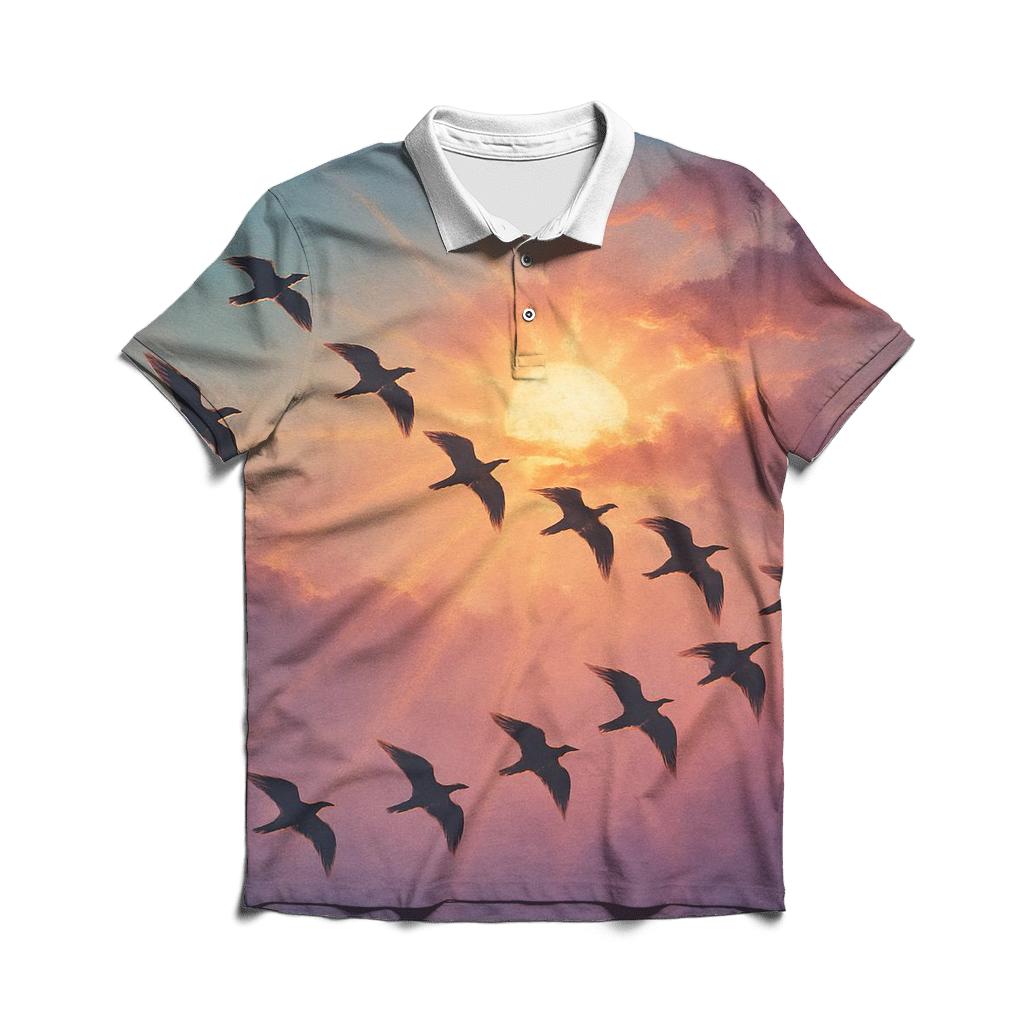 Aerial Flight Through Ember Clouds designer slim fit polos