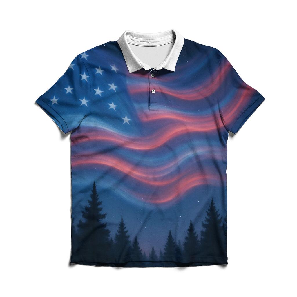 Aurora Stripes Over Pines branded logo polo shirts