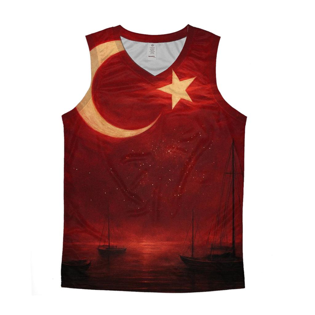 Turkish Flag Crescent Sky Over Harbor designer workout tanks