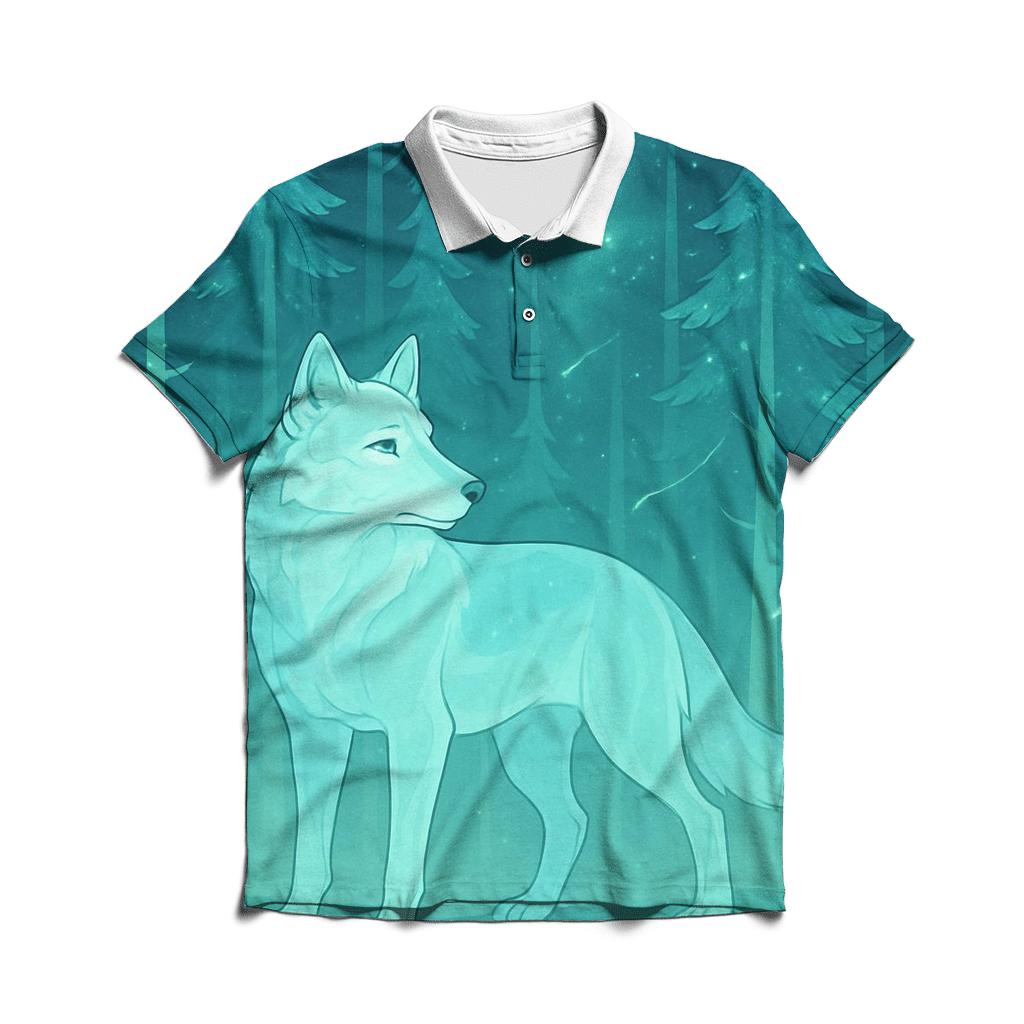 Starlit Forest Echo Wolf designer slim fit polos