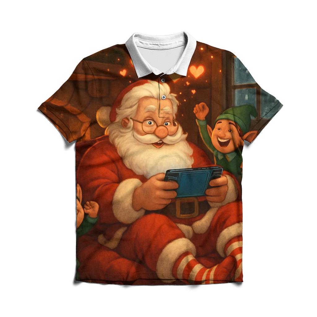 Midnight Fireplace Gamer Santa casual sports polo shirts