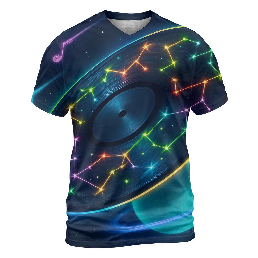 Orbiting Vinyl Skies trendy printed shirt styles