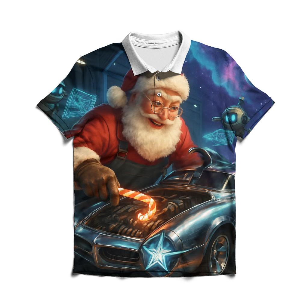 Galactic Sleigh Repair Bay Santa personalized polo shirts