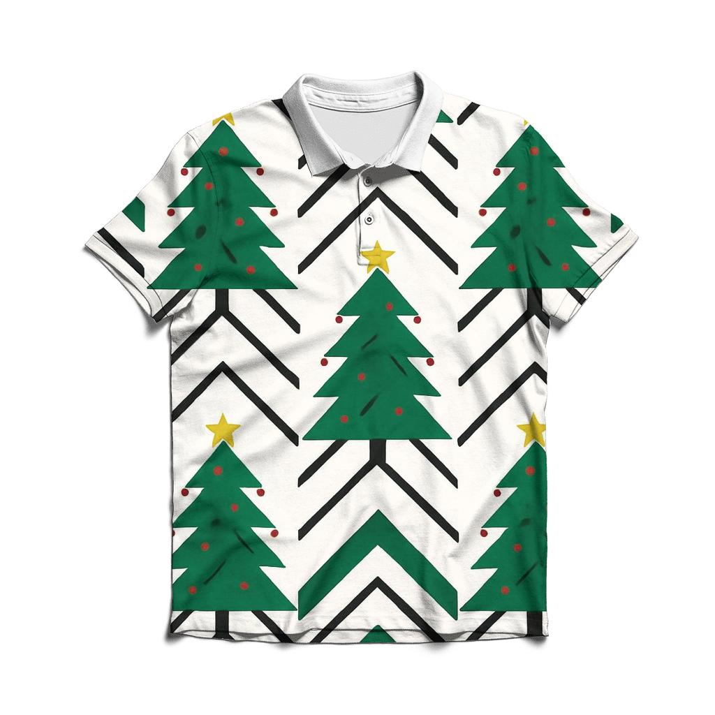 Emerald Pine Tree Chevron On Snow White designer slim fit polos