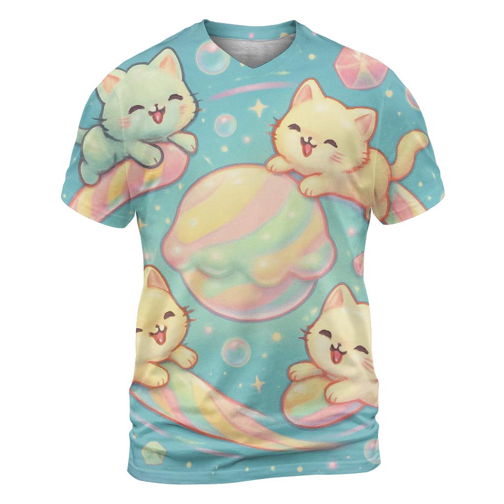Candy Comet Carousel Cats vibrant all-over design tees