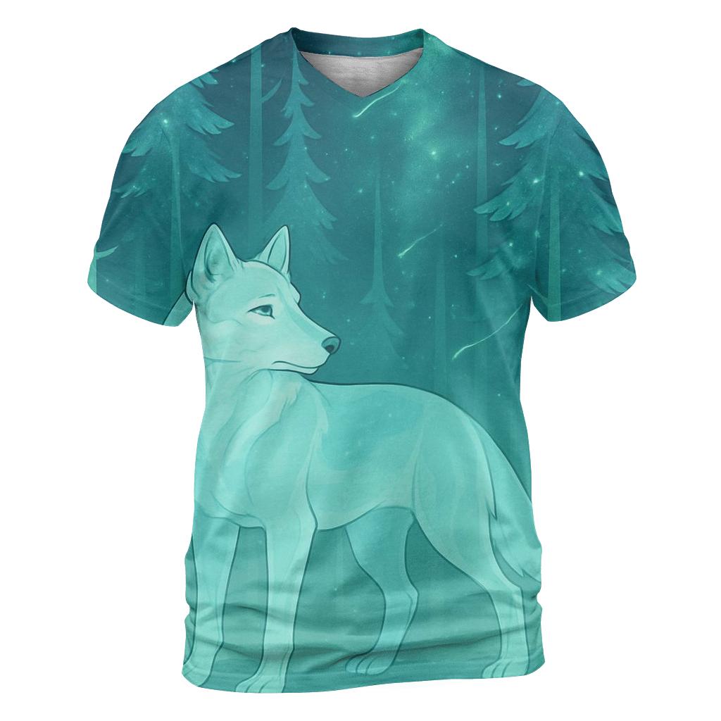 Starlit Forest Echo Wolf artistic all-over print tops
