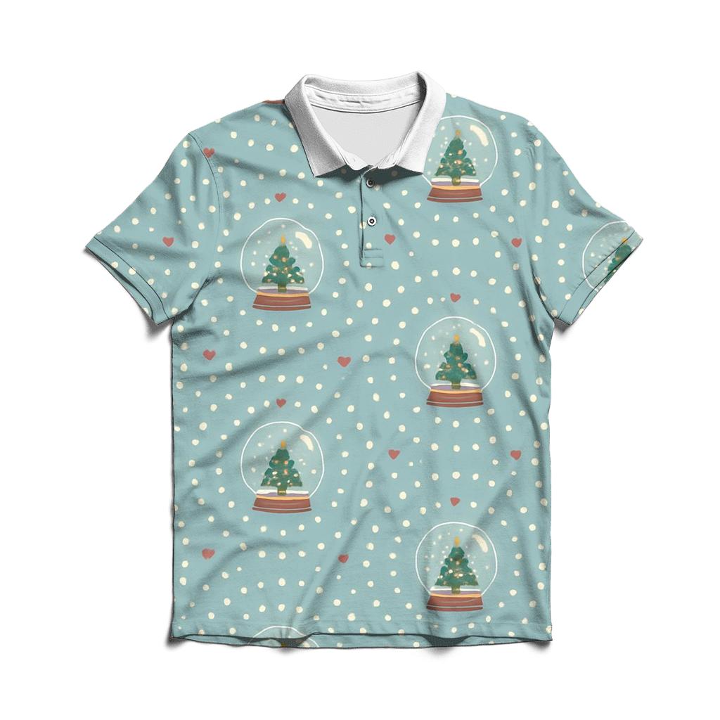 Snow Globe Orbit Pattern On Soft Blue classic pique polos