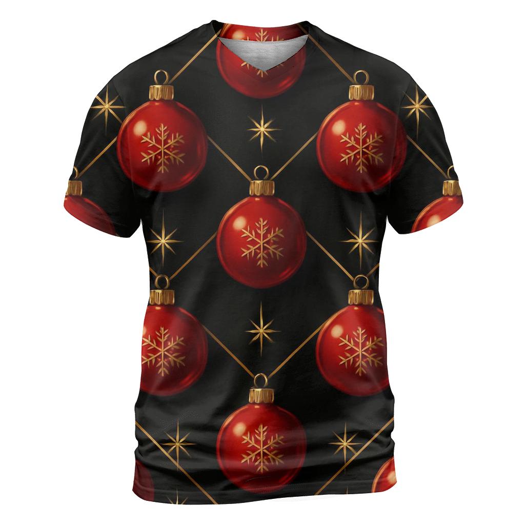 Crimson Bauble Lattice On Midnight Black vibrant all-over design tees