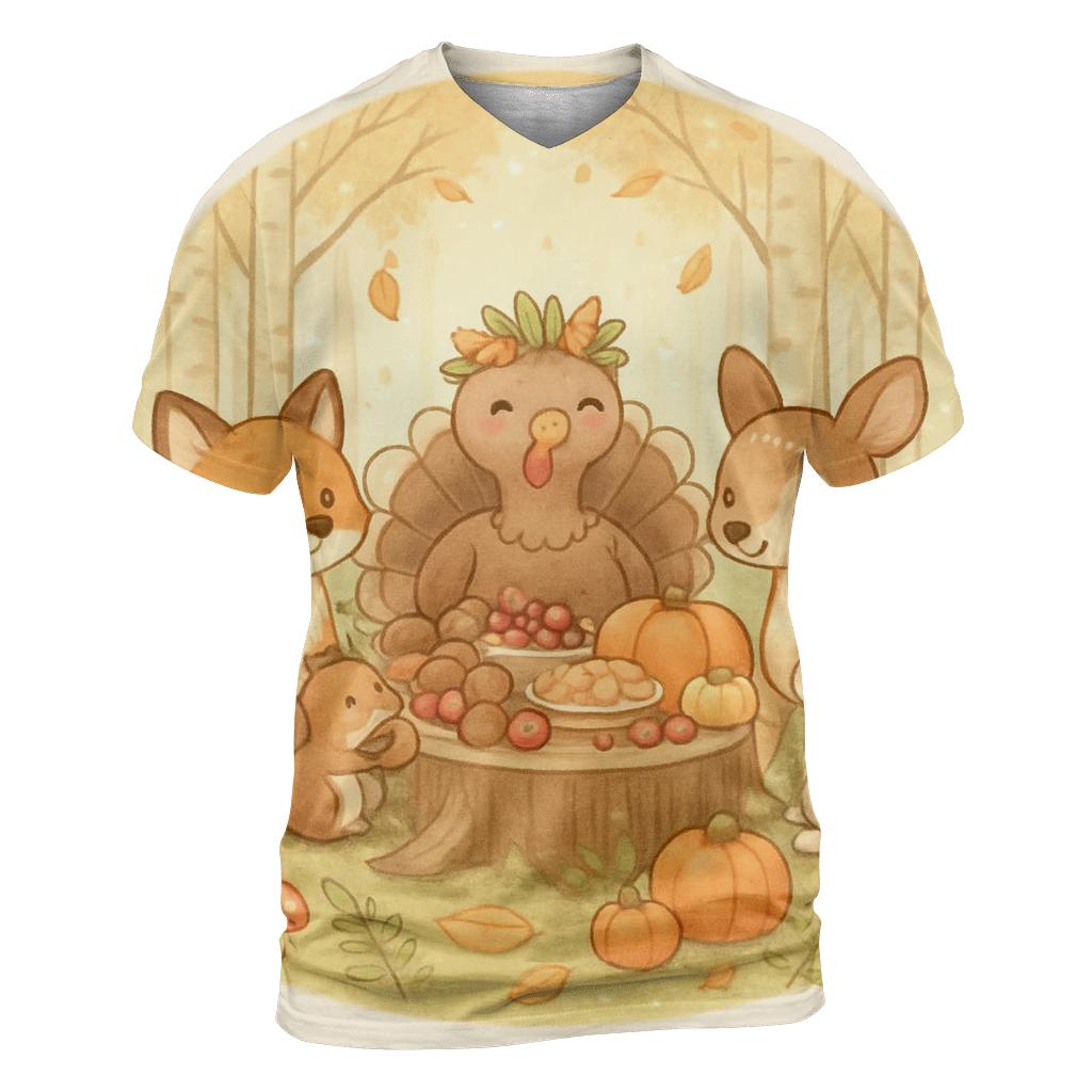 Woodland Friends Harvest Feast trendy printed shirt styles