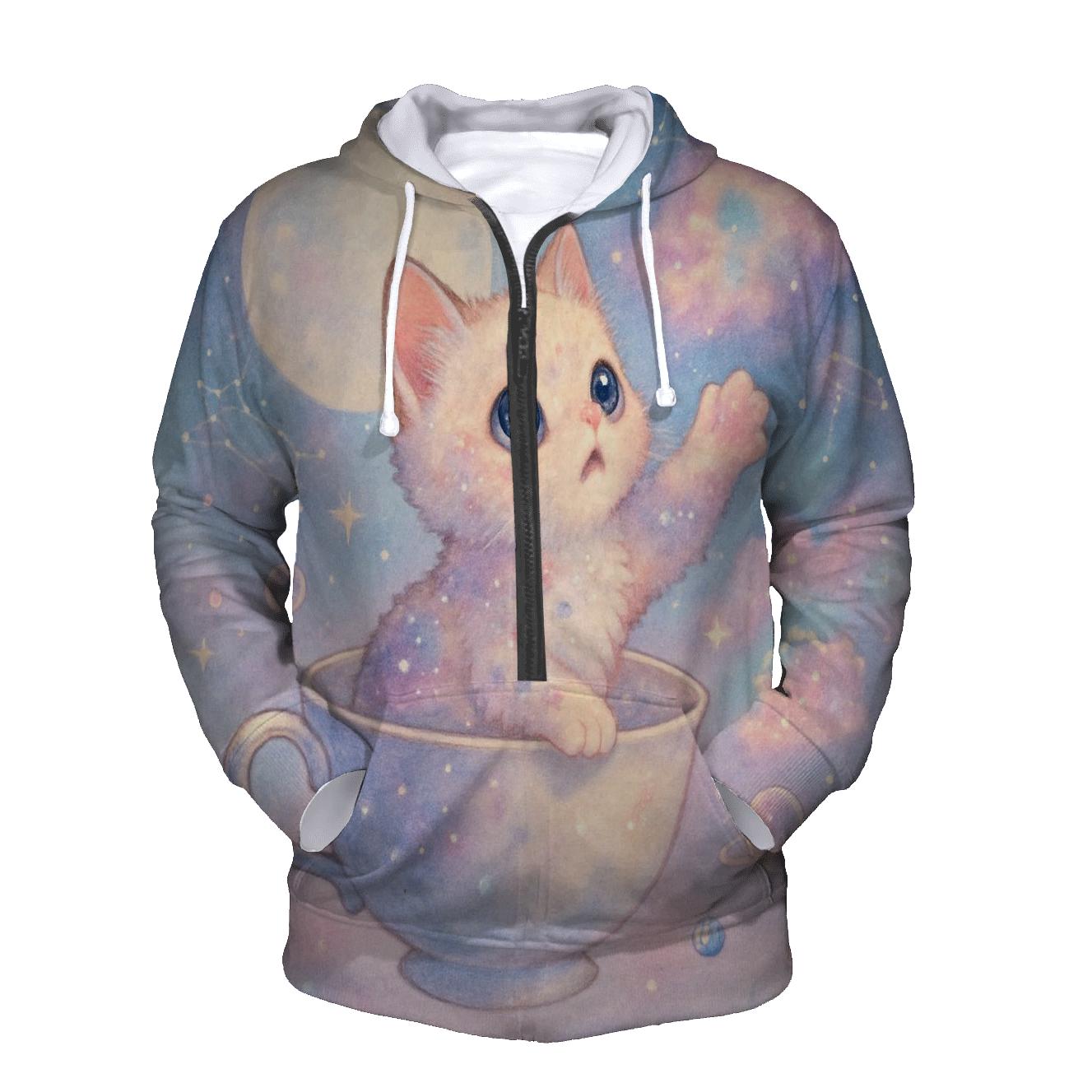 Starlit Teacup Voyager Cat printed hoodies