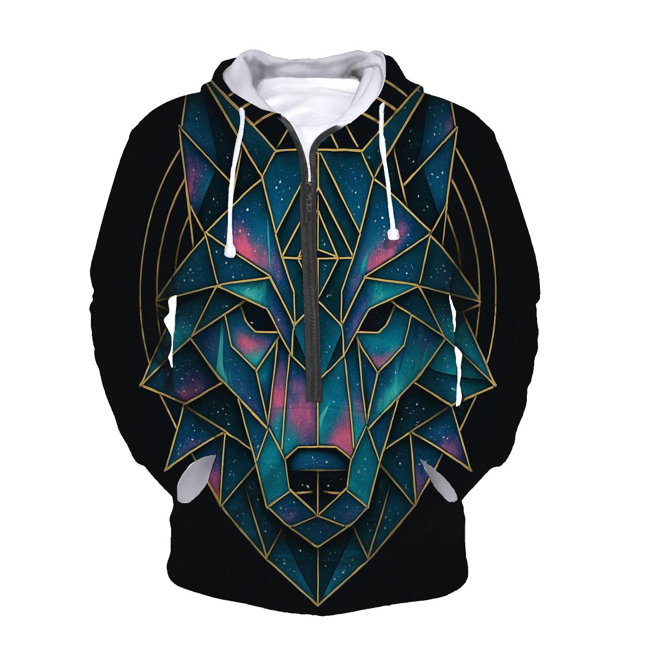 Quantum Geometric Wolf Gate printed hoodies