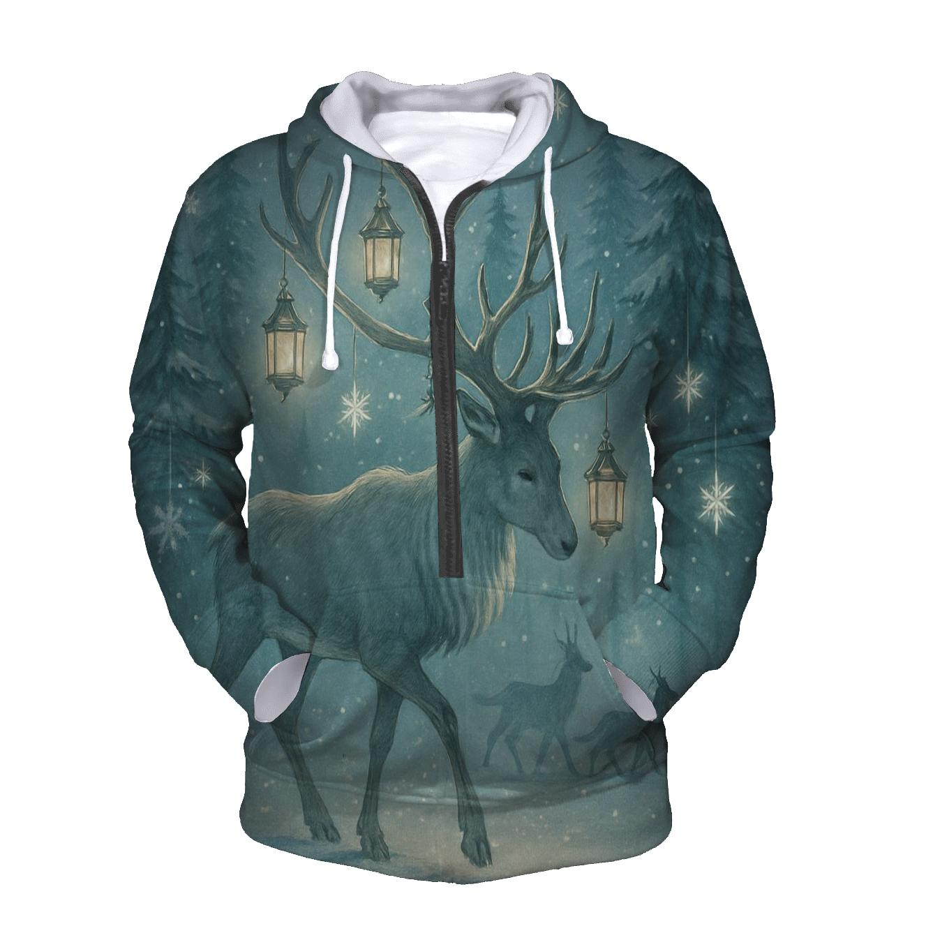 Reindeer Lantern Forest Procession embroidered hoodies