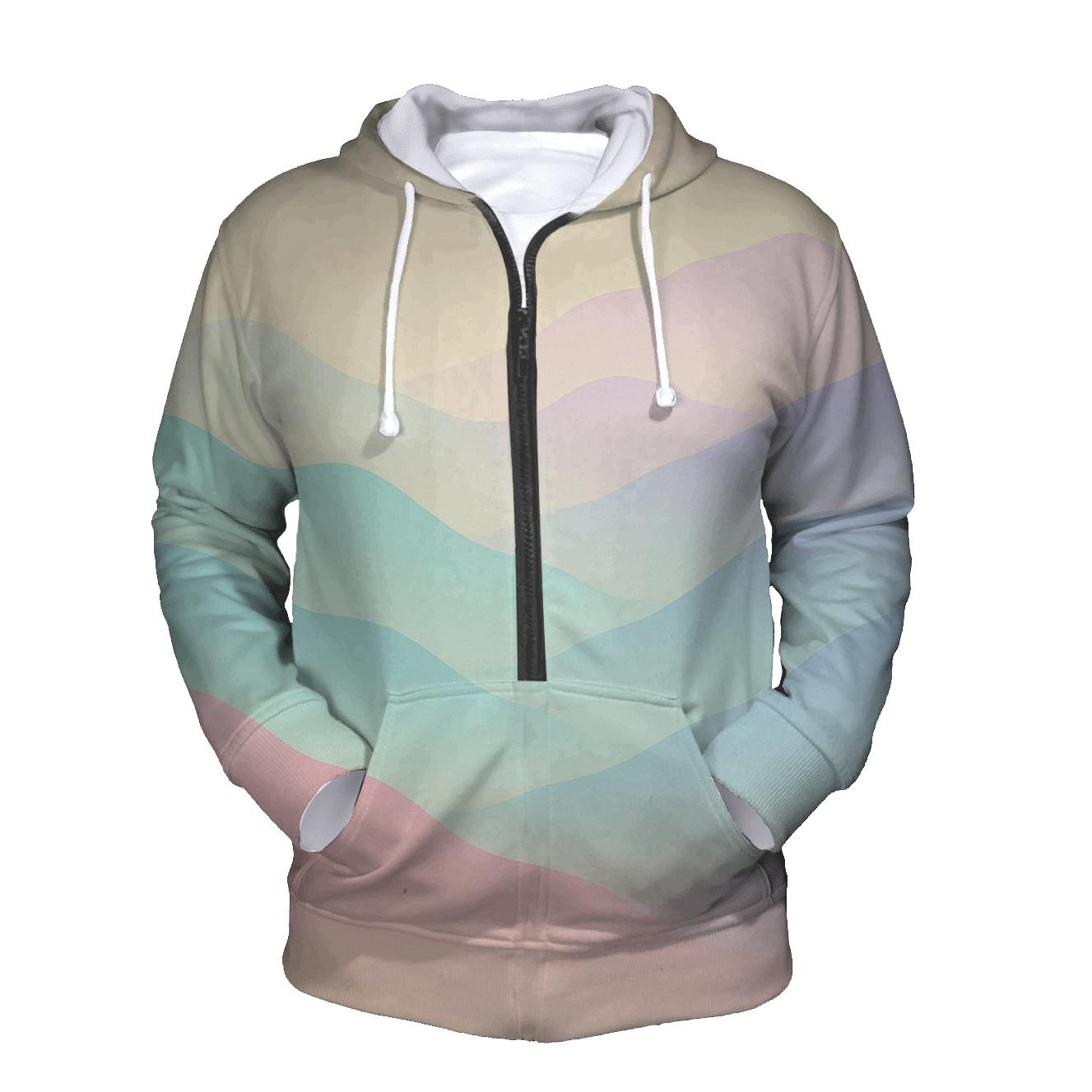 Serene Pastel Mist Mountains pullover hoodies