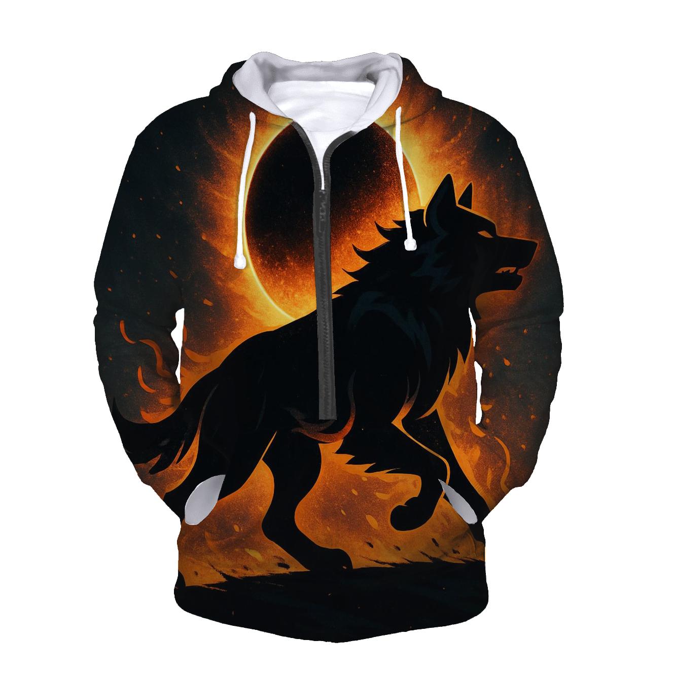 Solar Eclipse Ember Wolf printed hoodies