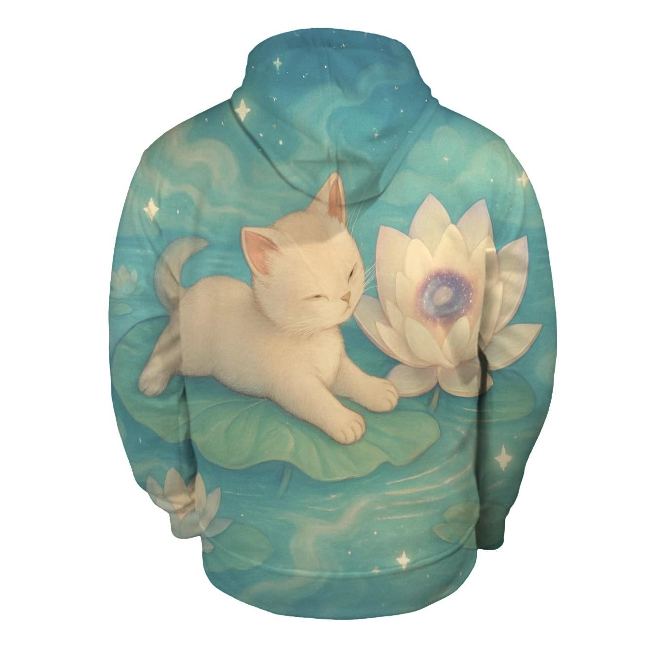 Lotus Star Pond Dreaming Cat graphic hoodies