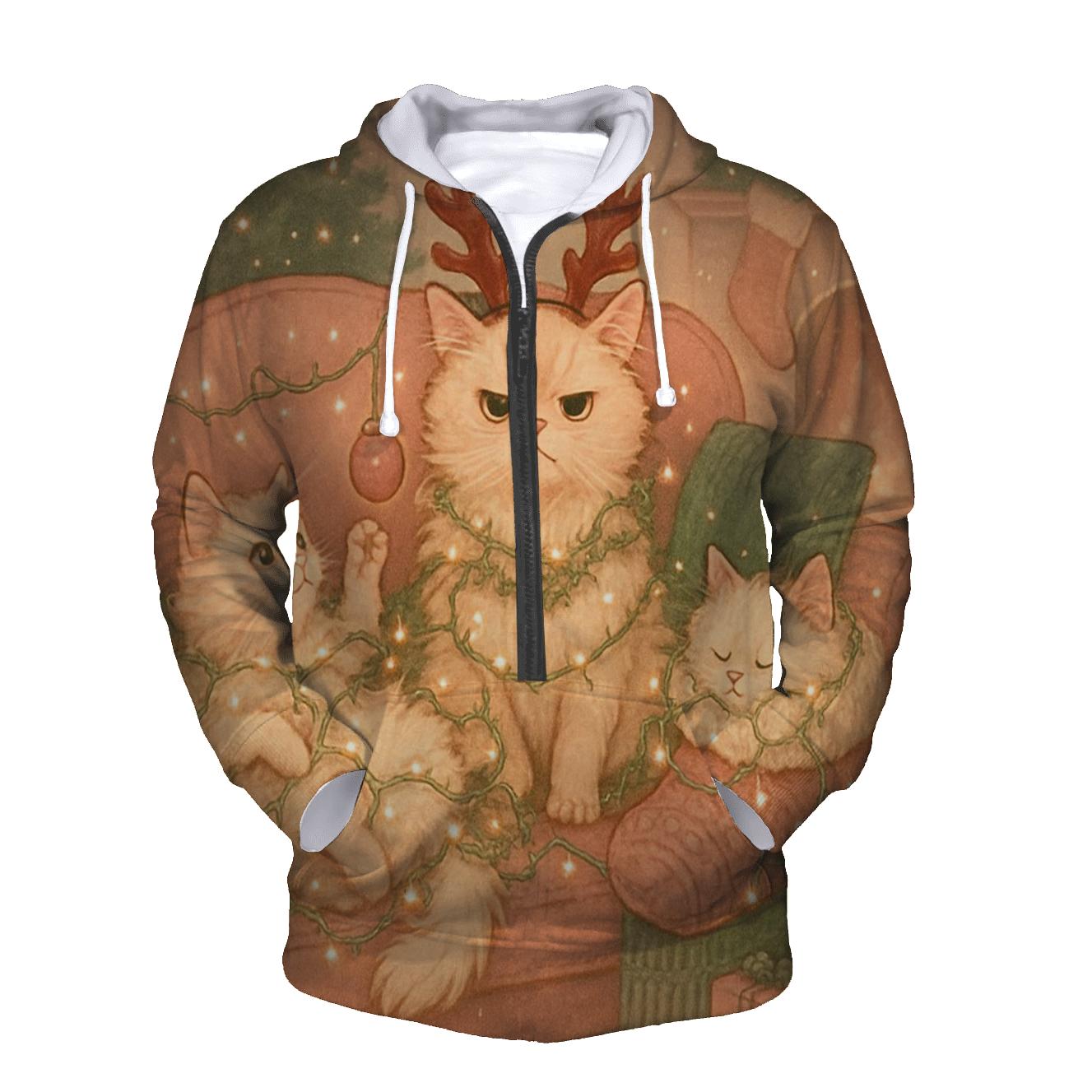 Christmas Cats Cozy Tangle On The Sofa printed hoodies